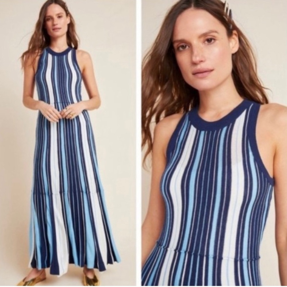 Anthropologie Anthropologie Lisanne Sweater Maxi Dress striped blue large nwt